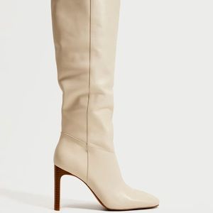 Mango Campo Leather  Boots, Off White with tall leg